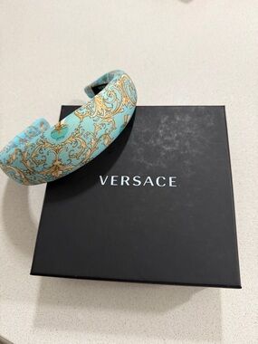 Versace Turquoise and Gold Baroque Padded Headbandh